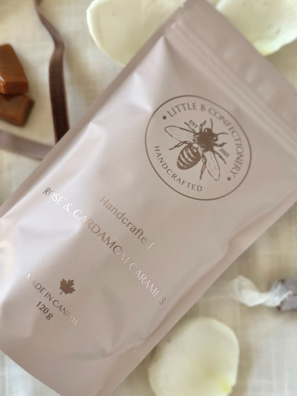 Rose & Cardamom Caramels 120g | Little B Confectionery