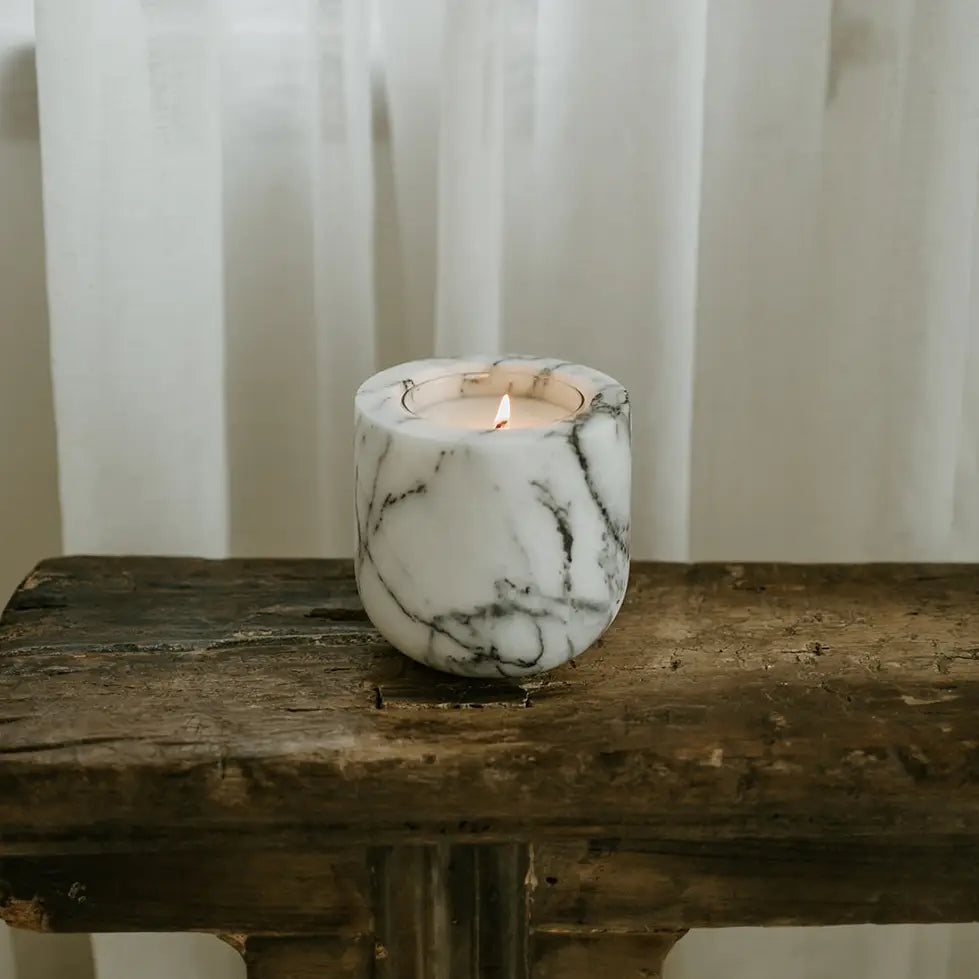 White Lilac Marble Refillable Stone Candle | Last Candle