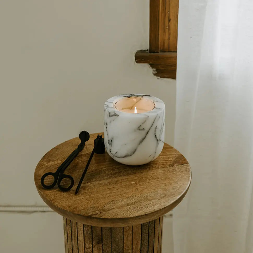 White Lilac Marble Refillable Stone Candle | Last Candle