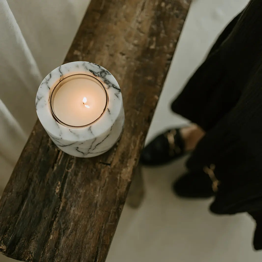 White Lilac Marble Refillable Stone Candle | Last Candle