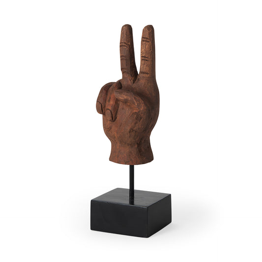 Pacem 4L x 4W Natural Wooden Carved Peace Sign Hand - Magnolia Lane co. Home + Garden + Gift