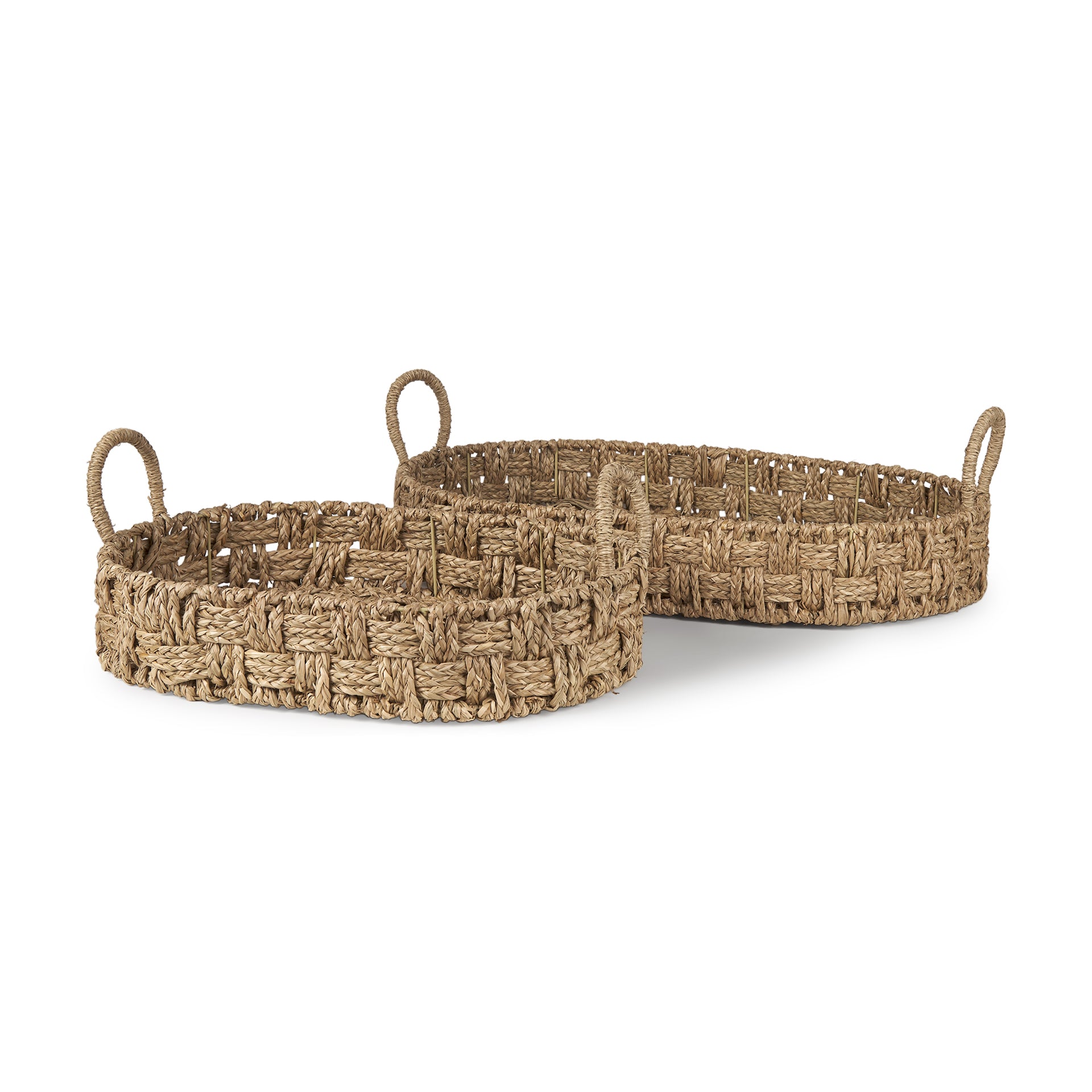 Haini Basketweave Seagrass Trays w/ Loop Handles | 2 Sizes - Magnolia Lane co. Home + Garden + Gift