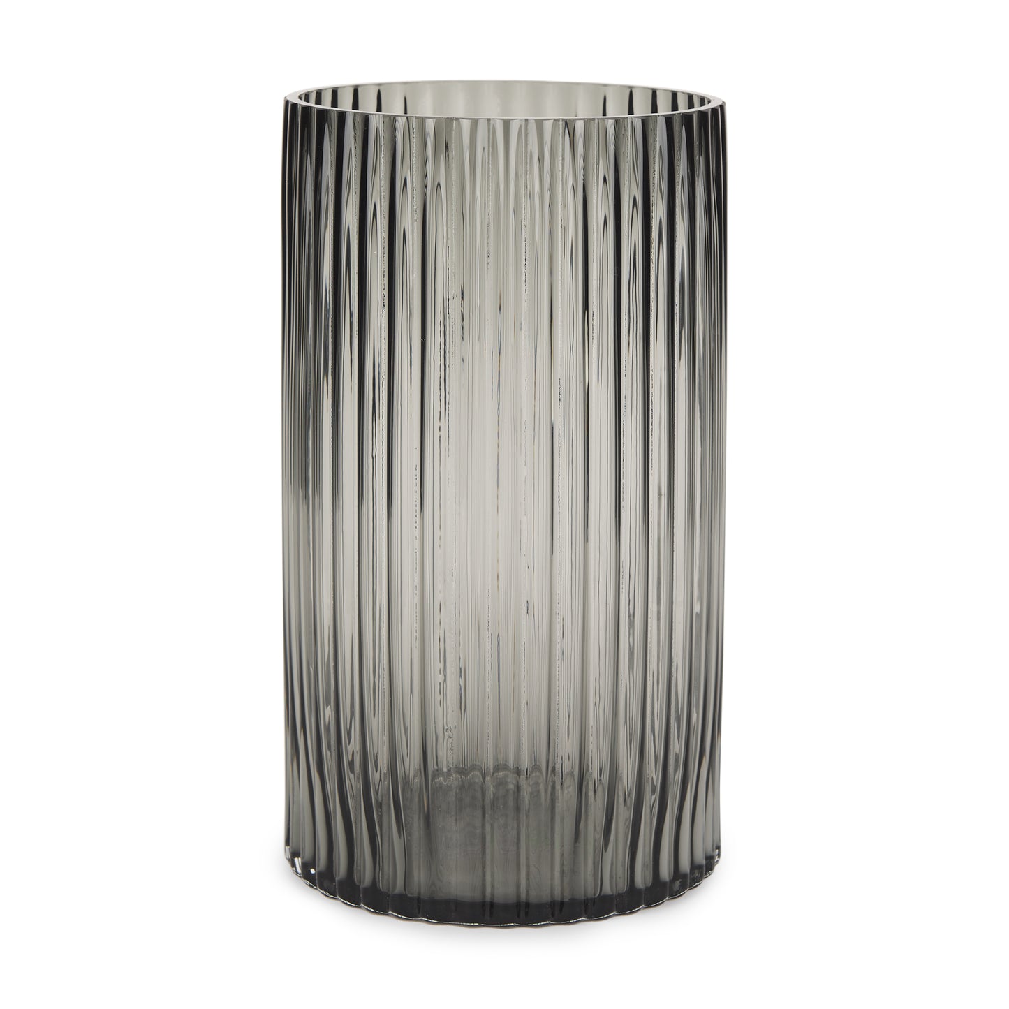 Dawn 11.4" Ribbed Smoke Gray Glass Vase - Magnolia Lane co. Home + Garden + Gift