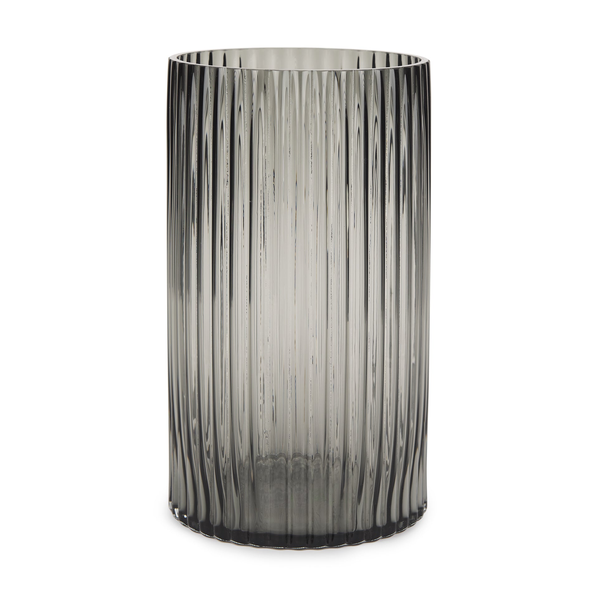 Dawn 11.4" Ribbed Smoke Gray Glass Vase - Magnolia Lane co. Home + Garden + Gift