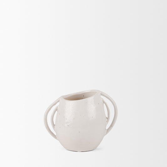 Urvi Short Off White Speckled Asymmetrical Ceramic Vase