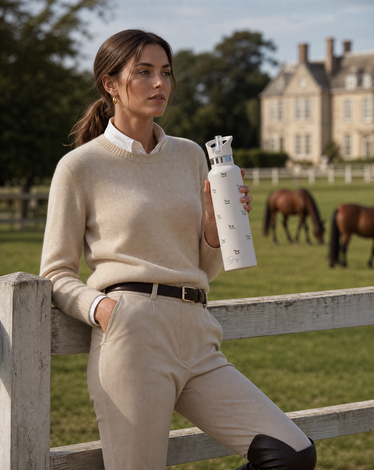 Veredus | Cream Horse Motif Equestrian Insulated Bottle