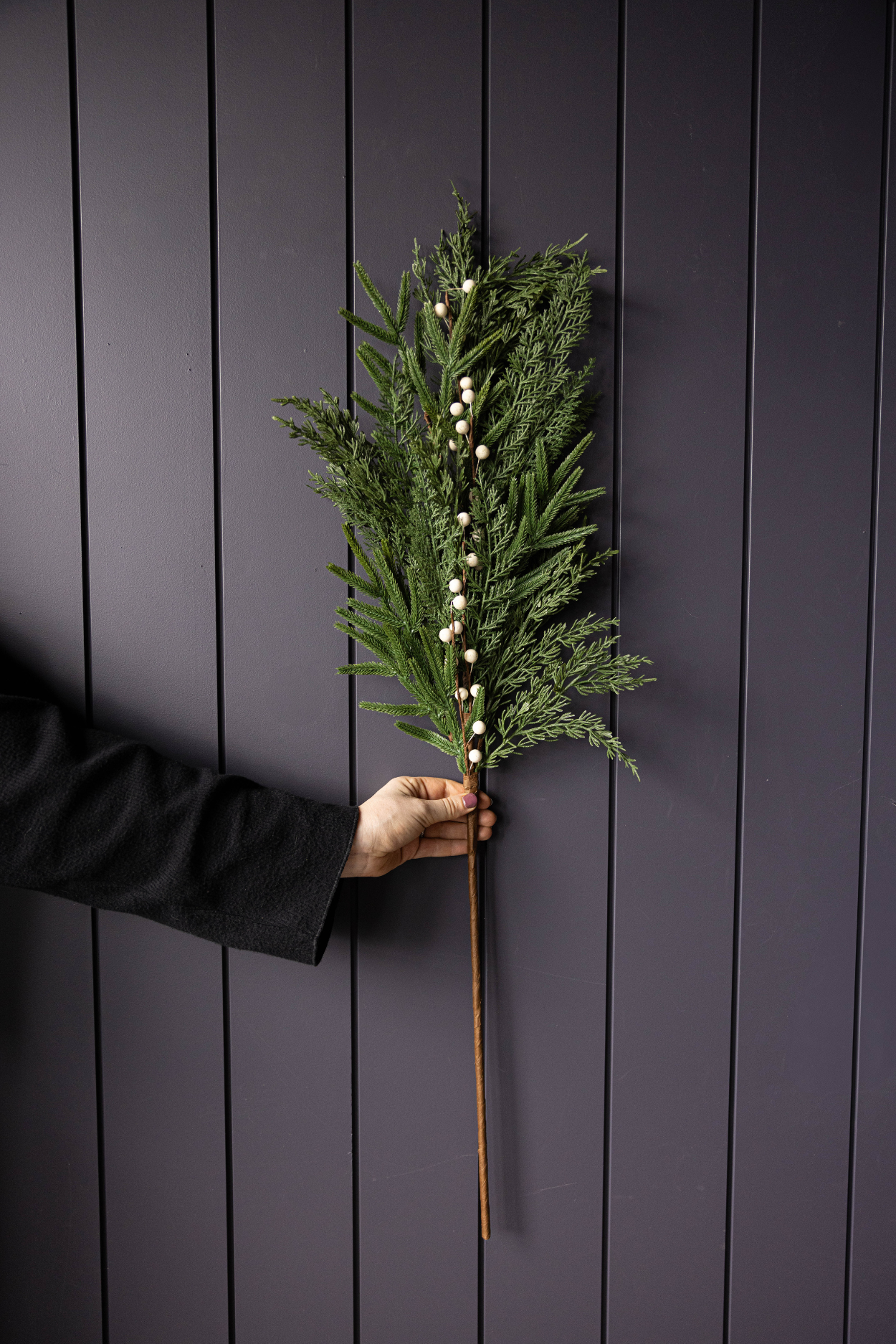 White Plum Berry Norfolk Cypress Touch Green Faux Stems