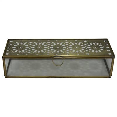 Amara Laser Cut Box |Brass & Glass