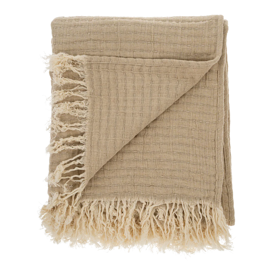 Kantha-Stitch Throw Blanket, Chambray
