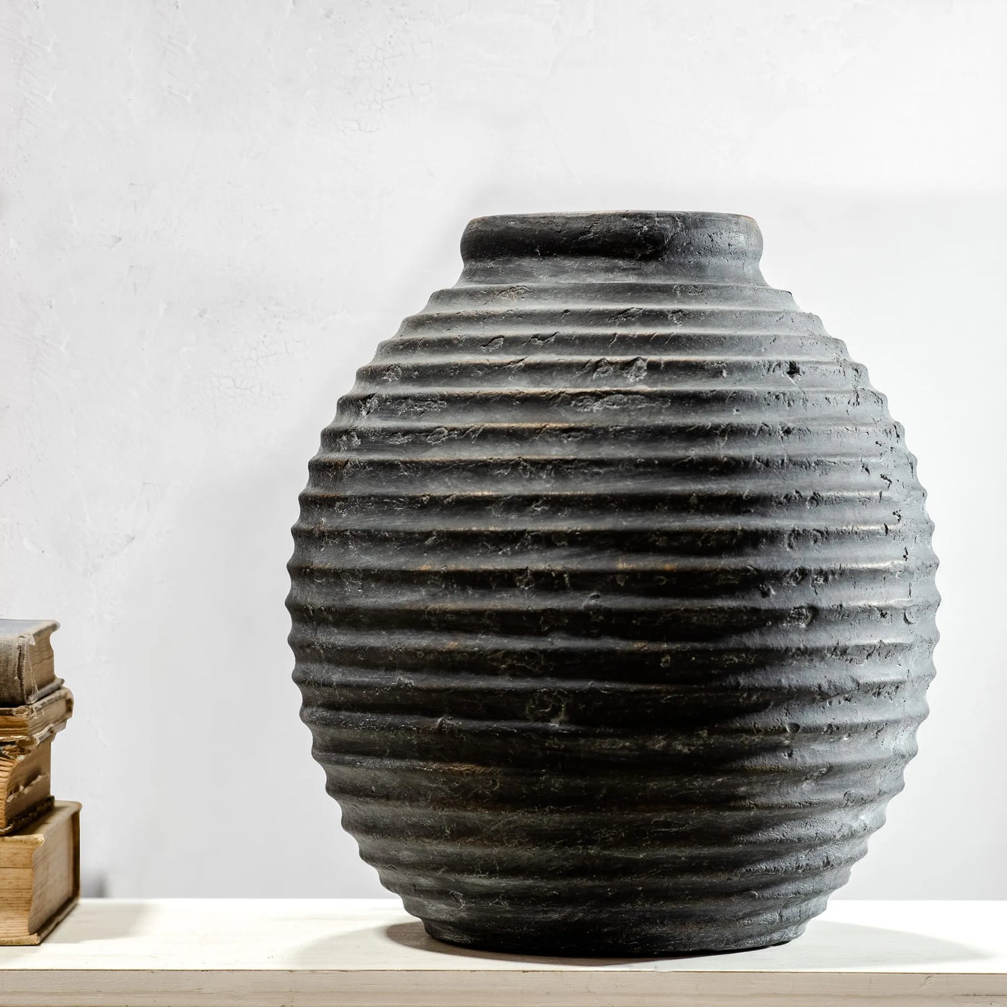12" BLK TERRACOTTA LINE VASE - Magnolia Lane co. Home + Garden + Gift