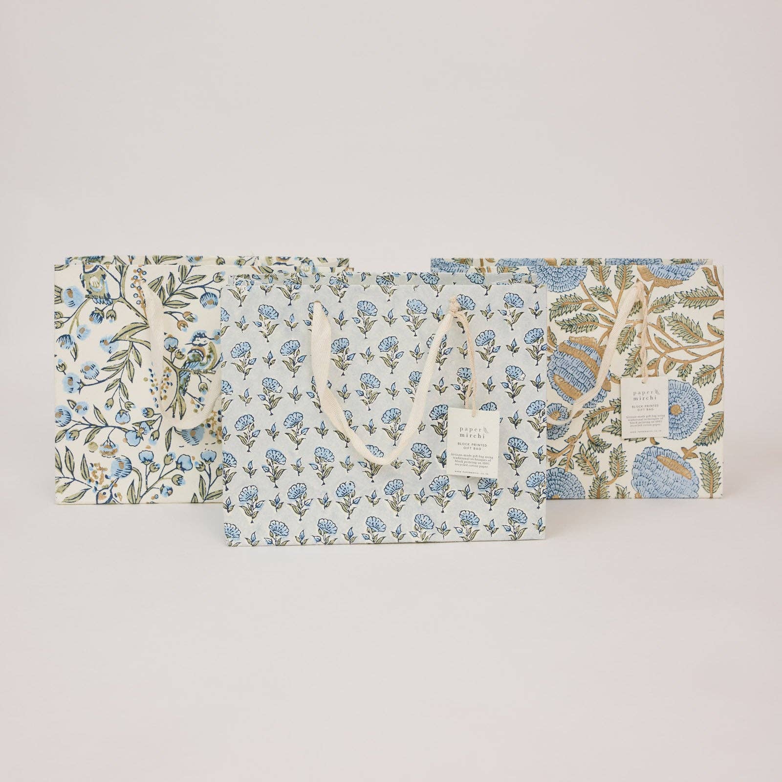 Block Printed Gift Bags (Medium) - Blue Stone Refresh - Magnolia Lane co. Home + Garden + Gift