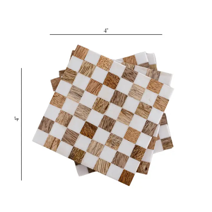 Checkered Wood & Resin Coasters (4pcs)
