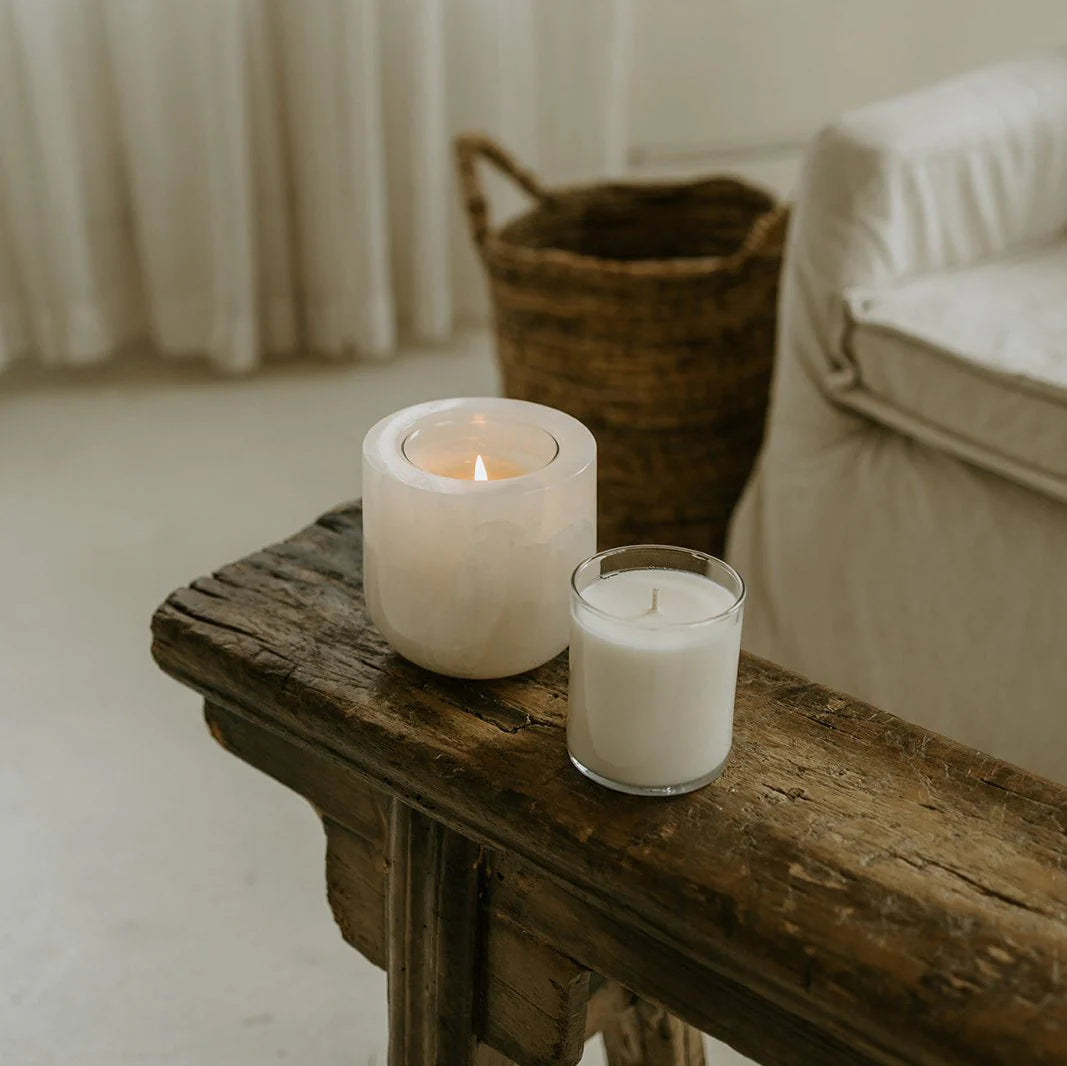 White Onyx Refillable Stone Candle