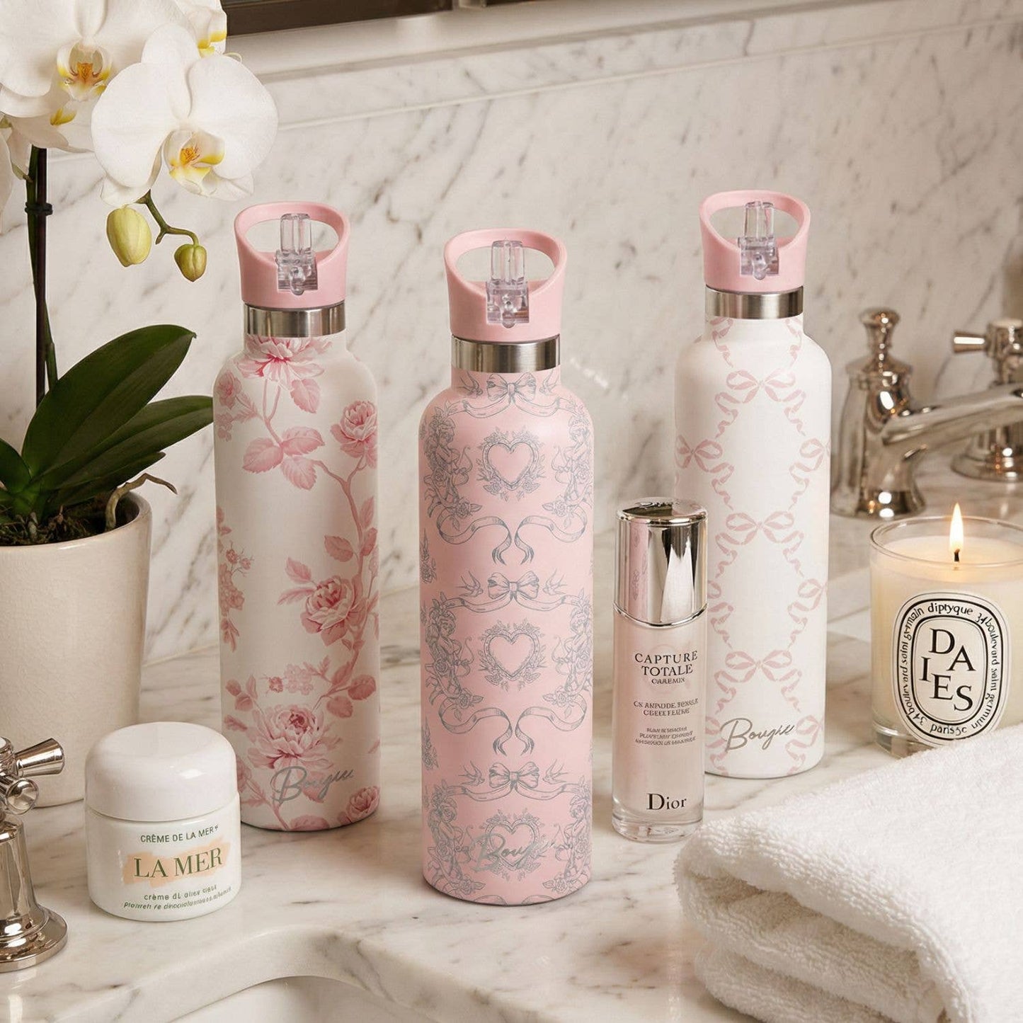 Blush | Pink Rose Bridal Insulated Water Bottle 25oz