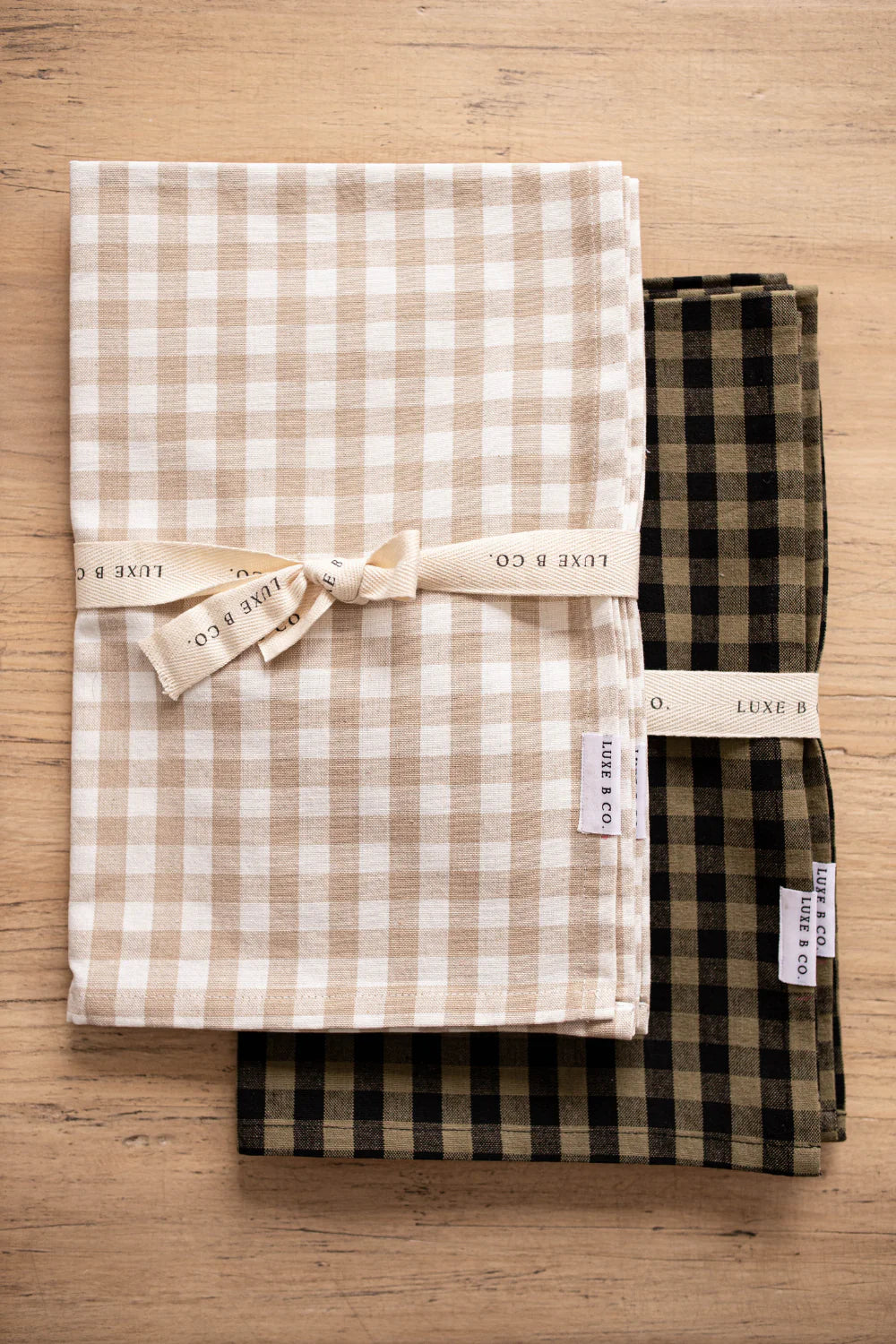 Beige Gingham Kitchen Dish Towels | Set of 2