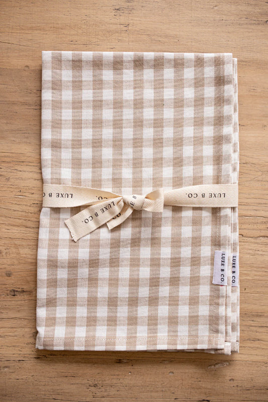 Beige Gingham Kitchen Dish Towels | Set of 2