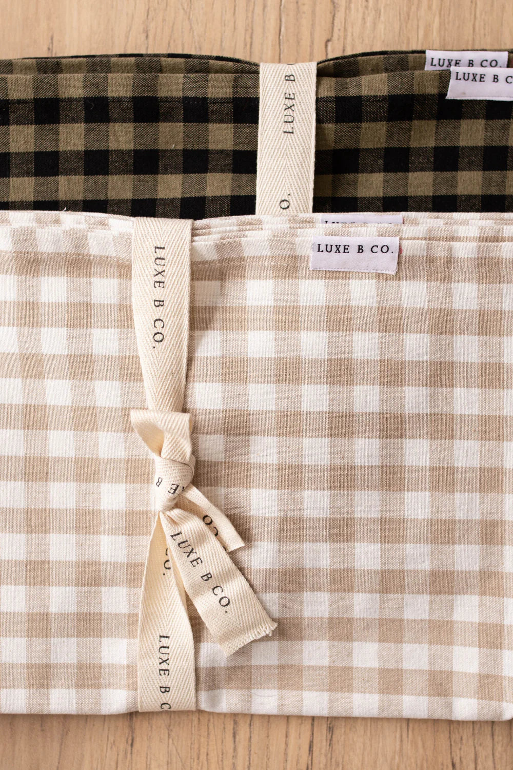 Beige Gingham Kitchen Dish Towels | Set of 2