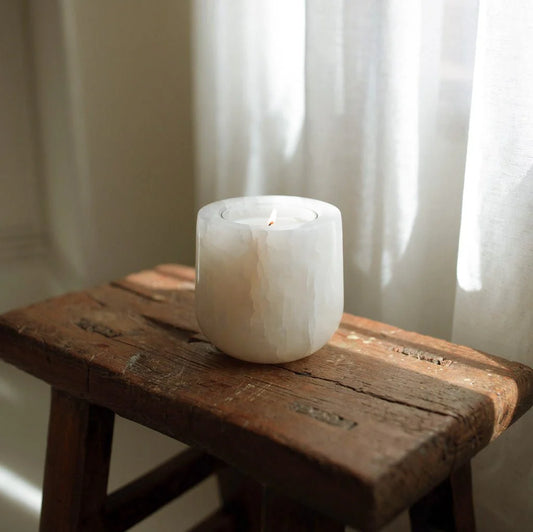 White Onyx Refillable Stone Candle