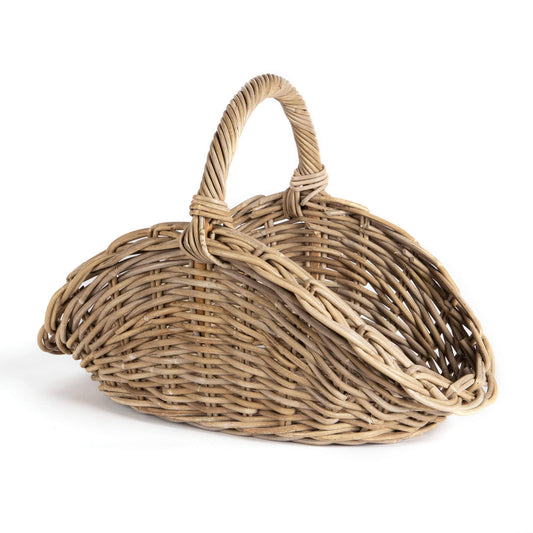 OVAL GREY RATTAN GATHERING BASKET