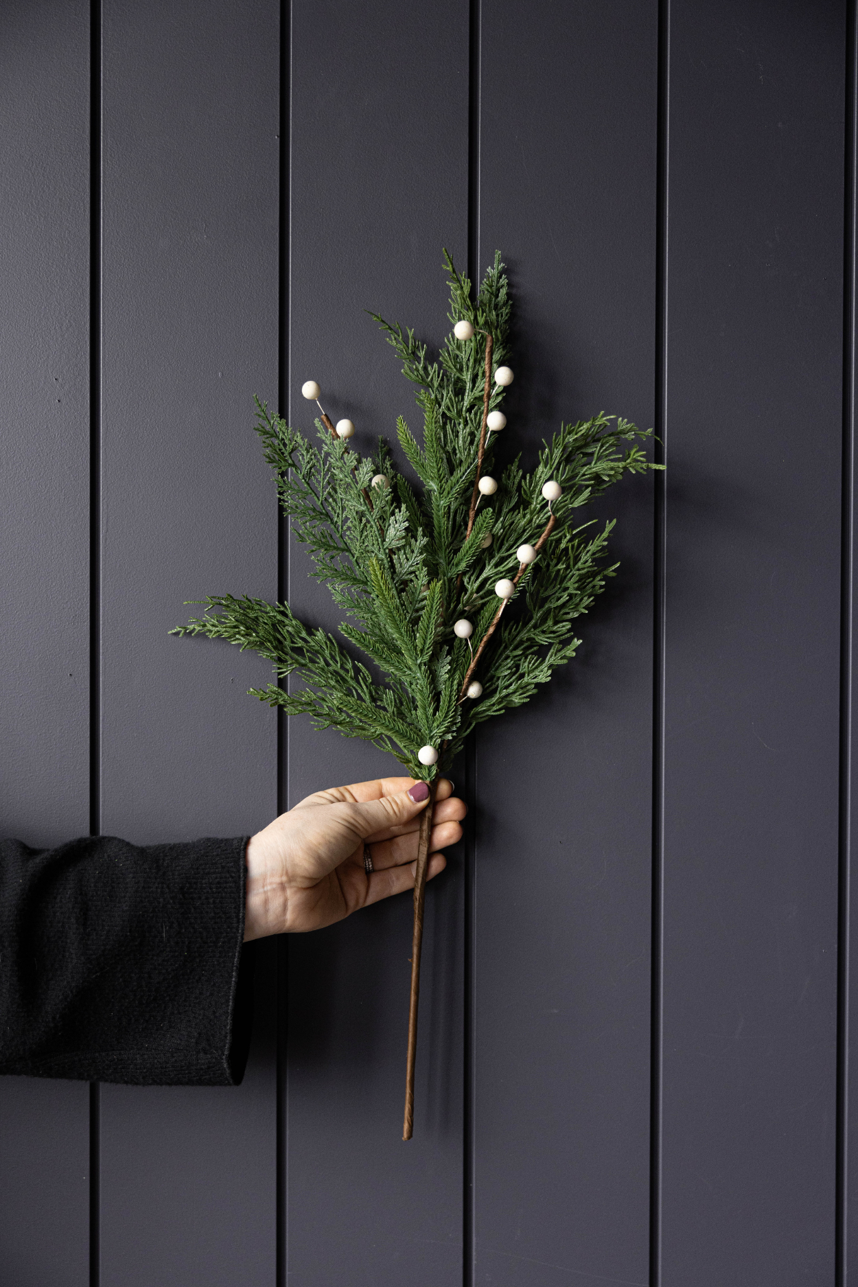 White Plum Berry Norfolk Cypress Touch Green Faux Stems