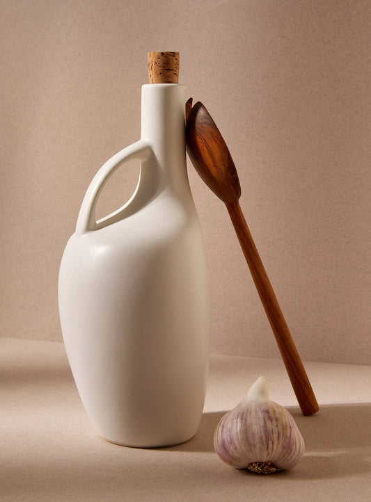 Stoneware Olive Oil Bottle | Canard 34 oz: Matte White