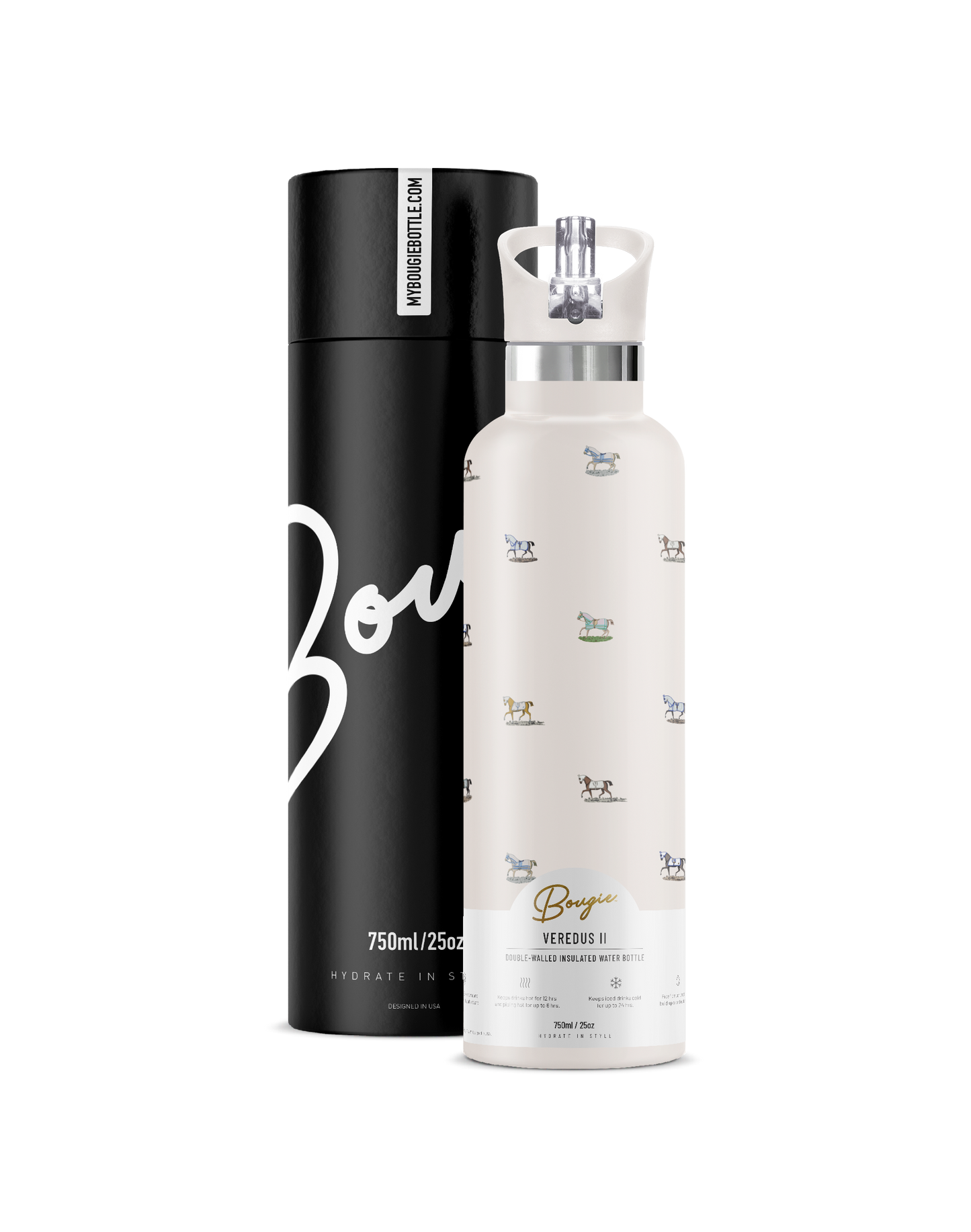 Veredus | Cream Horse Motif Equestrian Insulated Bottle