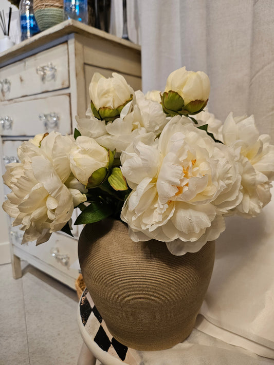 White Peony in Handmade Arrangement Vase