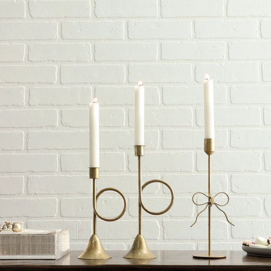 French Horn Foil Accent Taper Candle Holder Gold