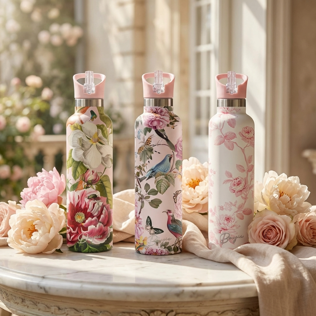 Blush | Pink Rose Bridal Insulated Water Bottle 25oz