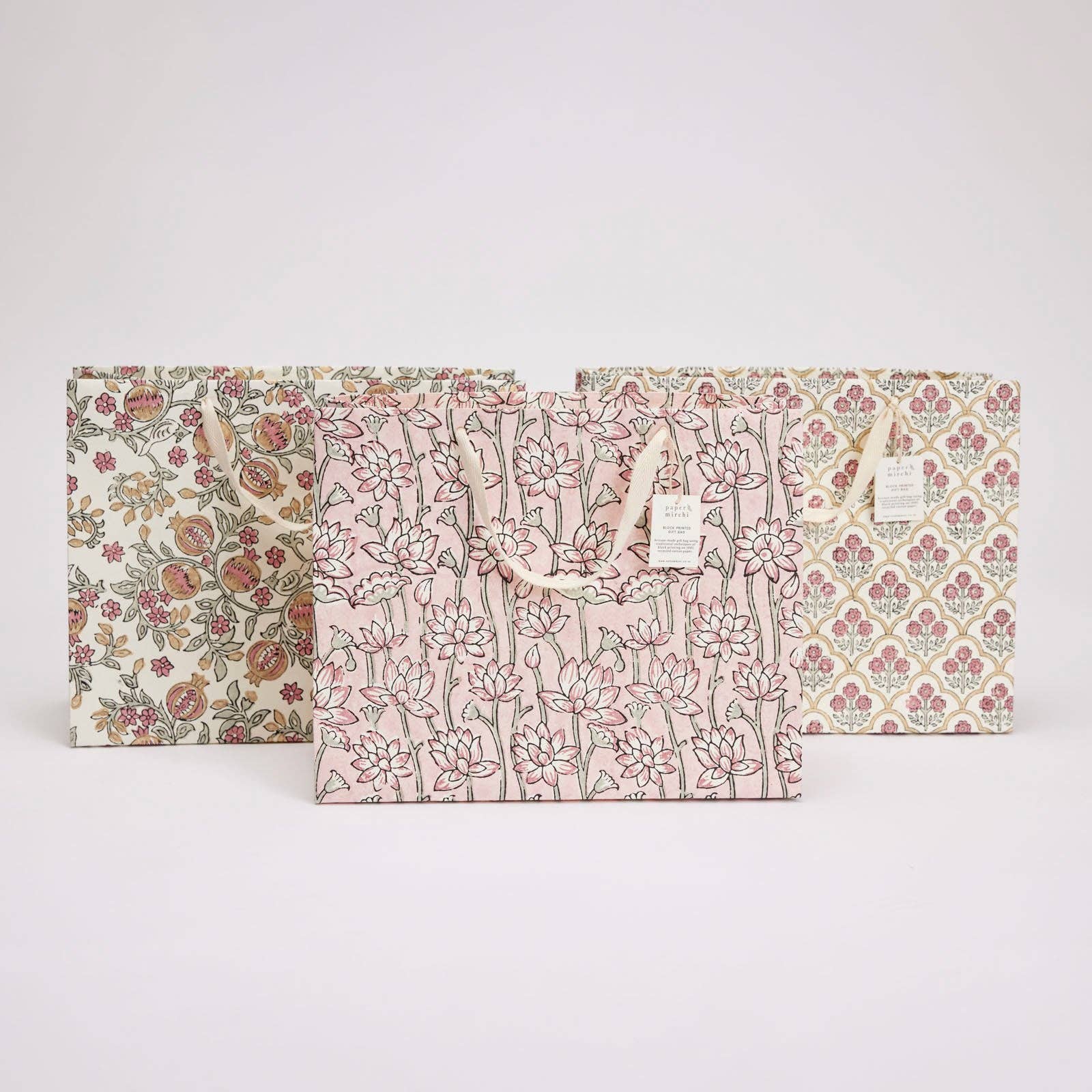 Block Printed Gift Bags (Large) - Pink Earth - Magnolia Lane co. Home + Garden + Gift
