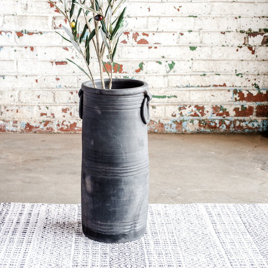 17" BLK TERRA COTTA FLOOR VASE