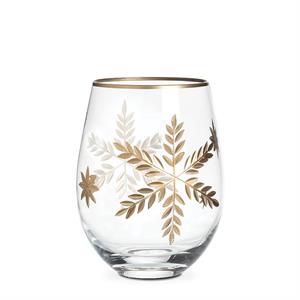 Snowflake Stemless Wine Glass-Gold-4.5"H(16oz)