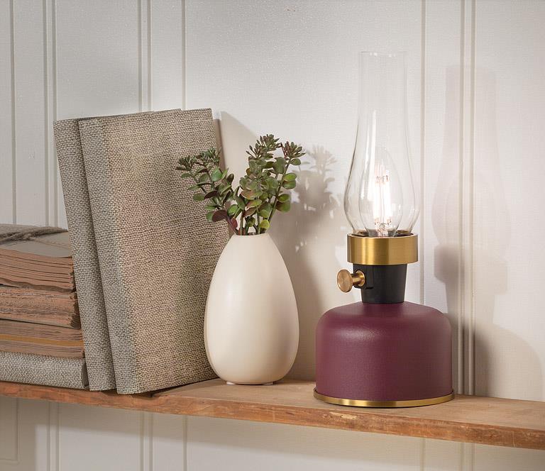Lantern LED Lamp w/Chimney-Burguny-10.5"H
