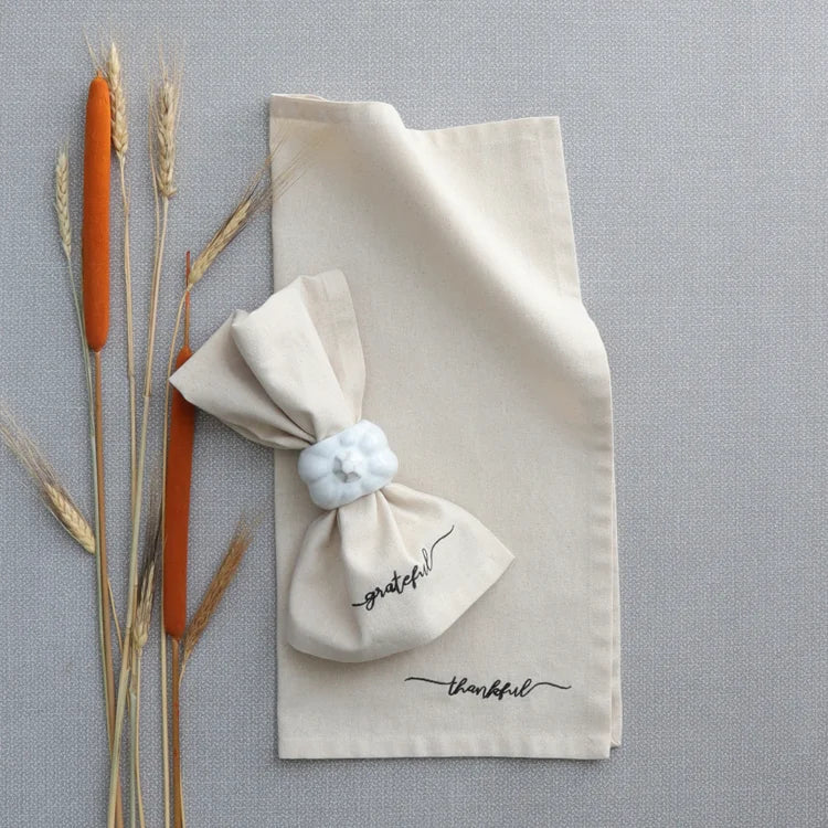 Pumpkin Shaped Napkin Ring Set Of 4 White