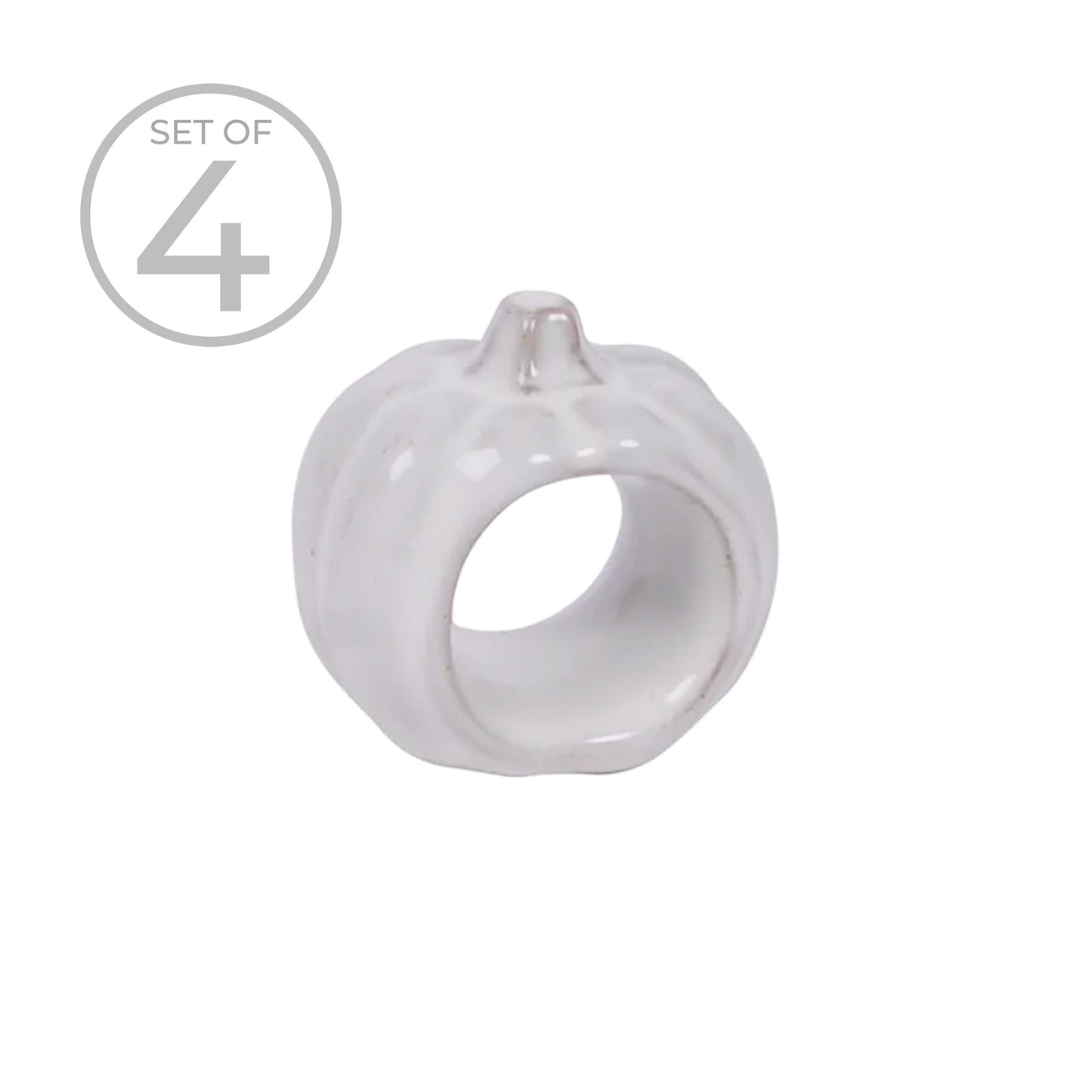 Pumpkin Shaped Napkin Ring Set Of 4 White