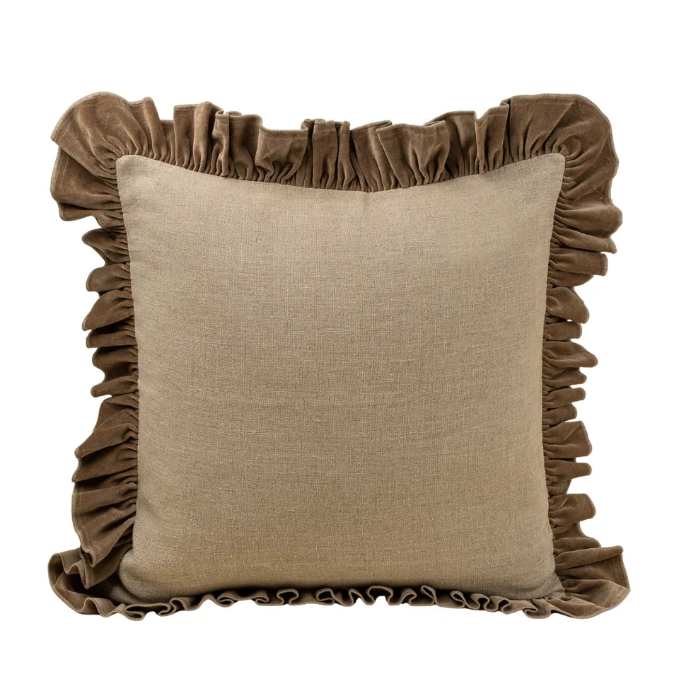 Velvet Ruffle Linen Pillow - 24 x 24