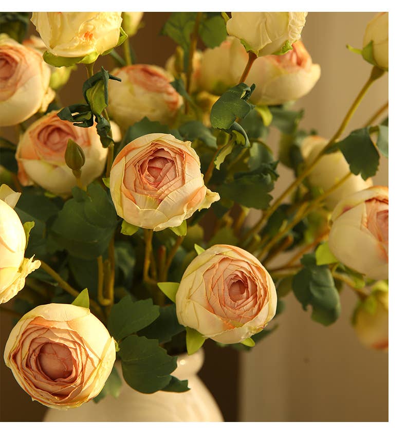 Artificial rose flowers,3 heads,dried looking,faux flowers