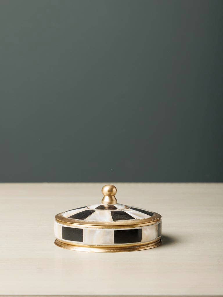 Tiny black & white brass box