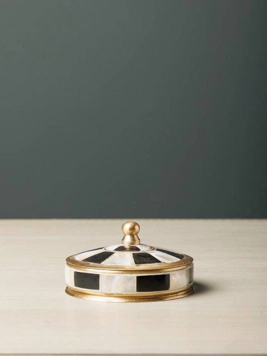 Tiny black & white brass box
