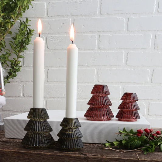 Empire Tree Shaped Glass Taper Candle Holders | Two Colours