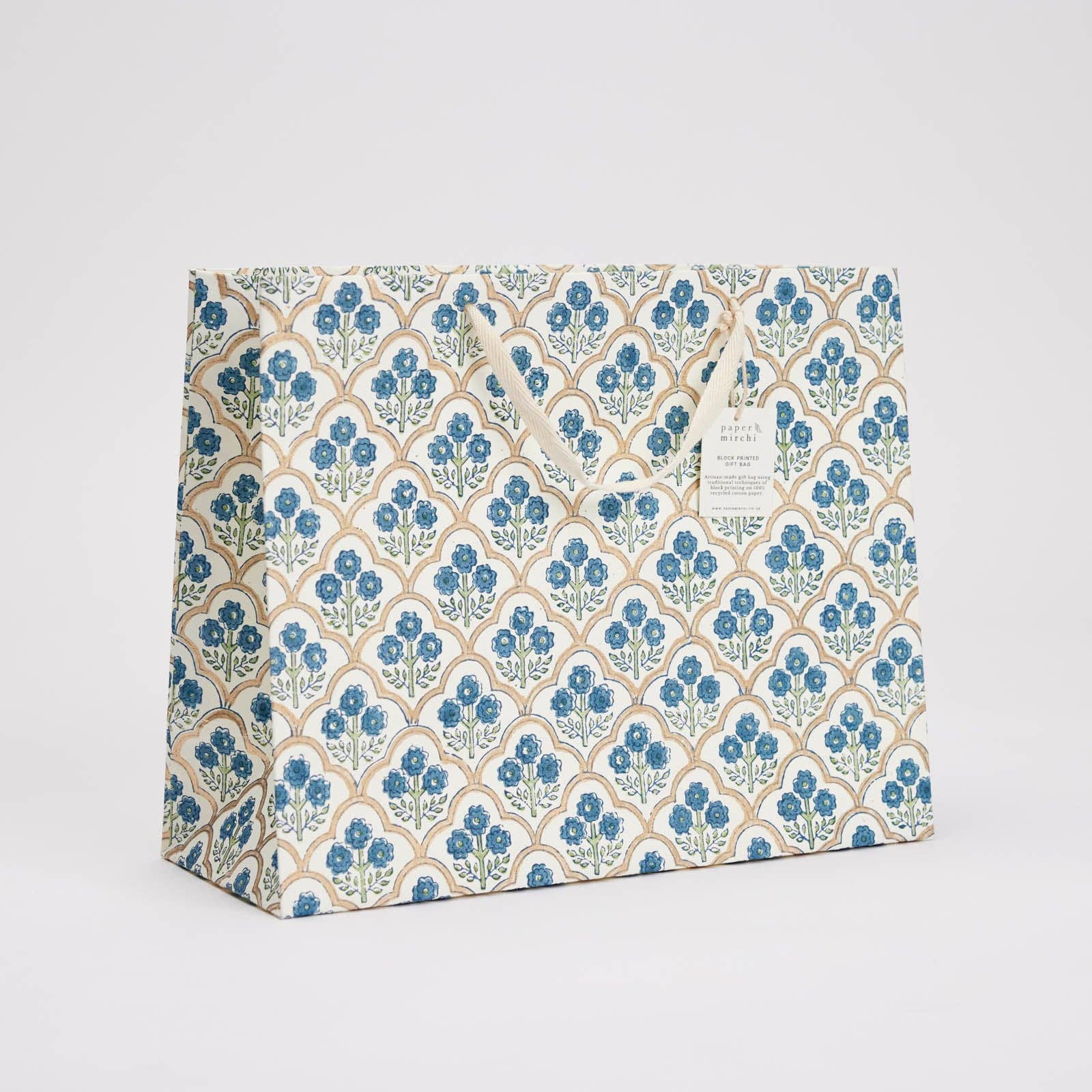 Block Printed Gift Bags (Large) - Indigo - Magnolia Lane co. Home + Garden + Gift