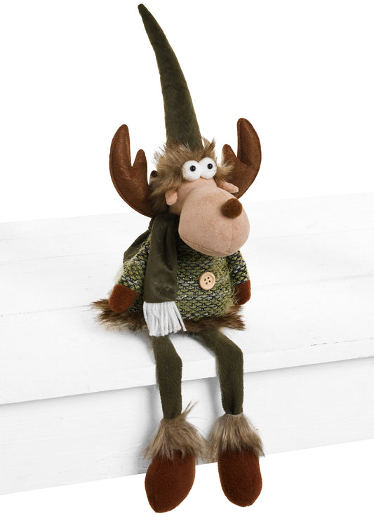 DECO DEER SITTING POLYESTER GREEN/BROWN 6X19.5