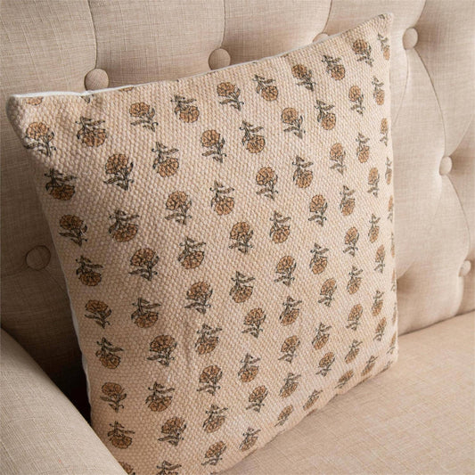 Pillow - Knubby Slub Block Print, Mustard Floral