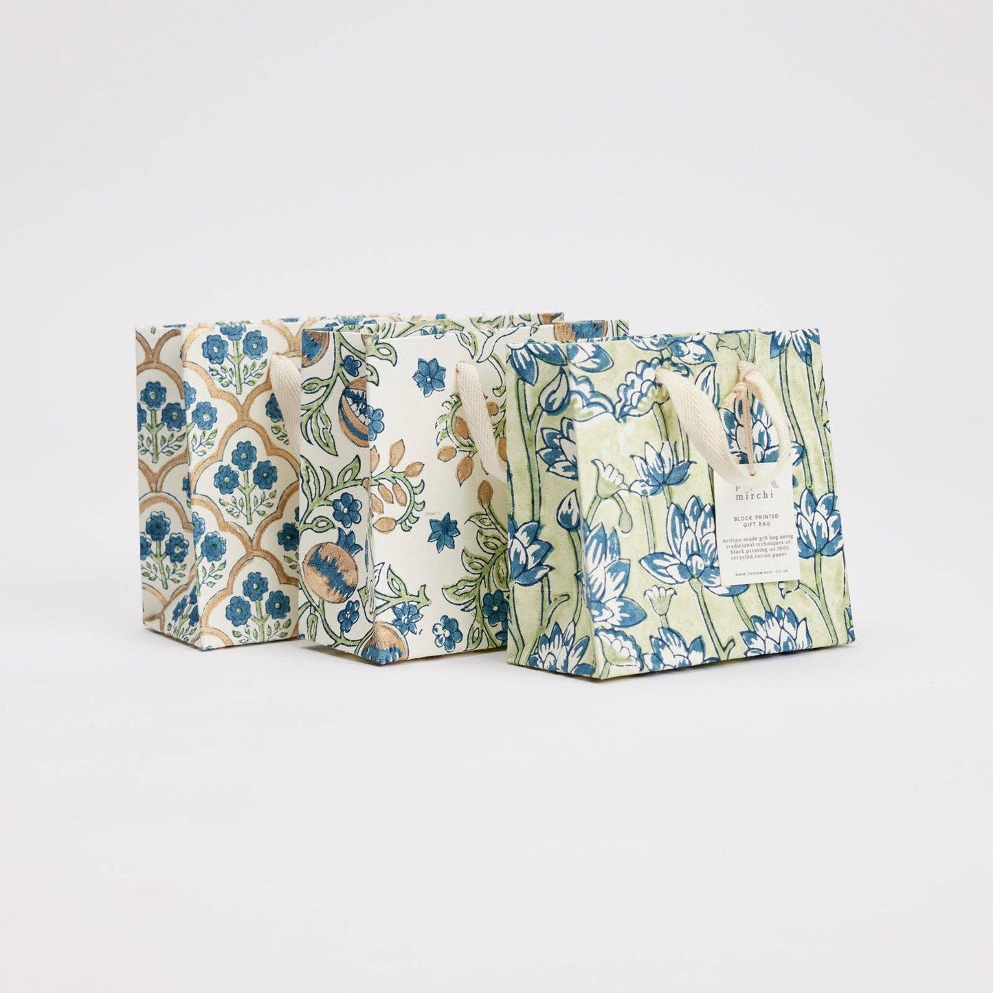 Block Printed Gift Bags (Small) - Indigo - Magnolia Lane co. Home + Garden + Gift