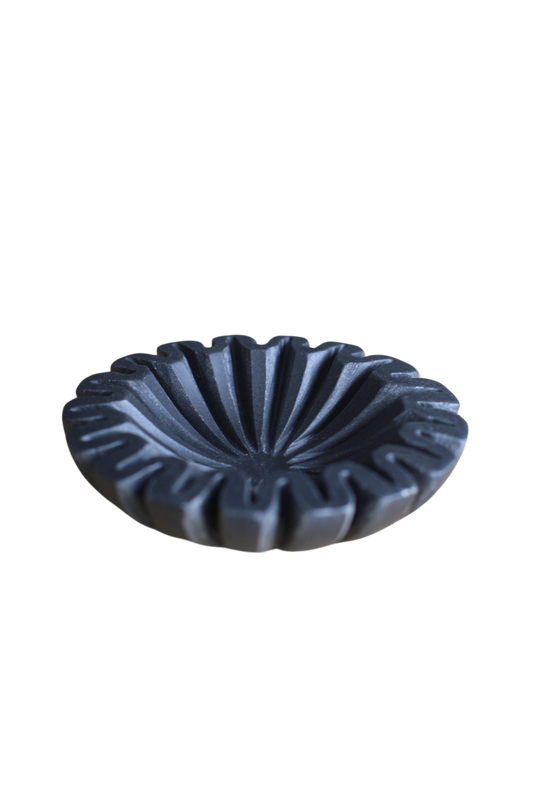 Marble Fluted Scalloped Bowl Black Small