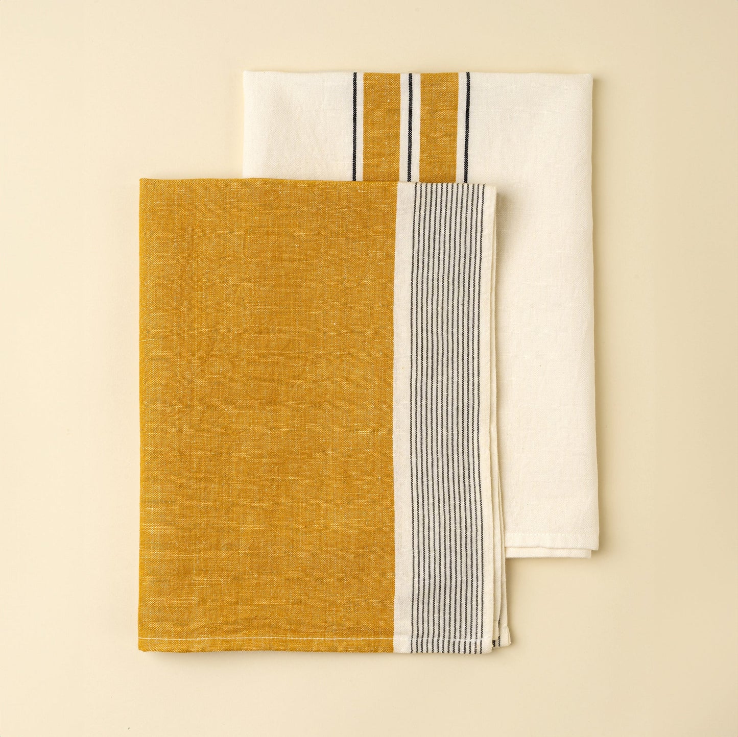 French Stripe Linen Tea Towels S/2, Yellow