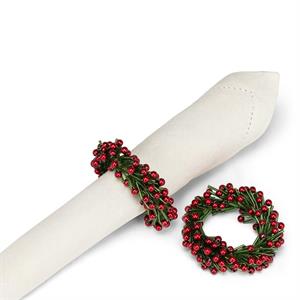 Beaded Wreath Napkin Ring-Grn/Red-3"D Set of 4