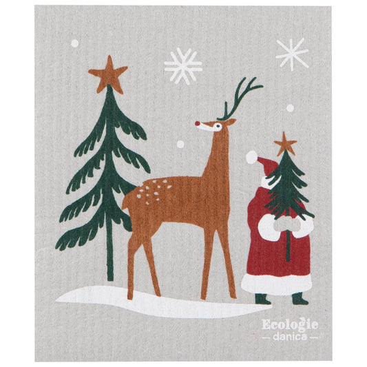 Santa's Reindeer Christmas Swedish Dishcloth