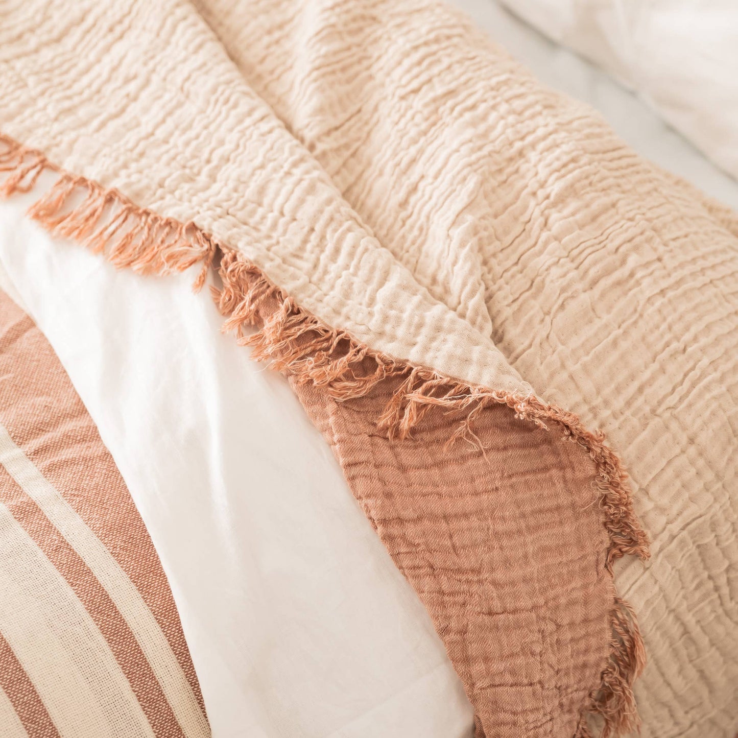 Malvasia Reversible Muslin Gauze Bedspread Blanket Cover W01 - Magnolia Lane co. Home + Garden + Gift
