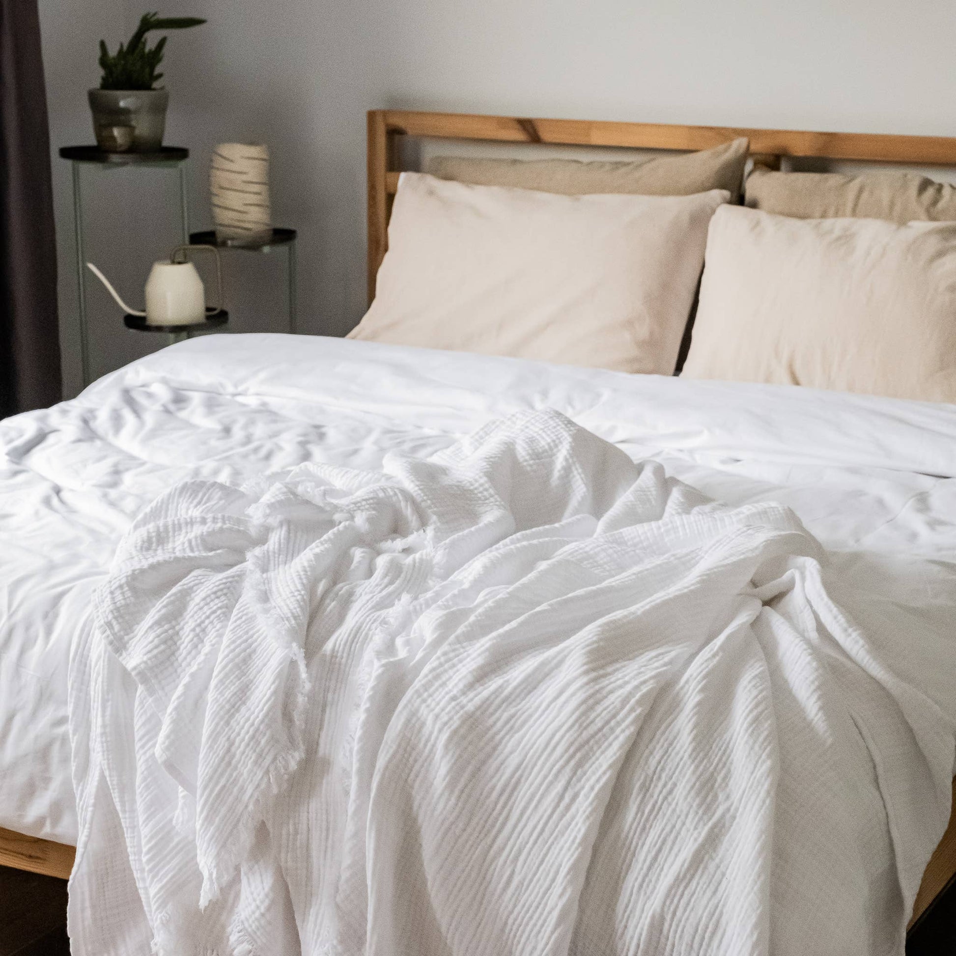 Malvasia Reversible Muslin Gauze Bedspread Blanket Cover W01 - Magnolia Lane co. Home + Garden + Gift